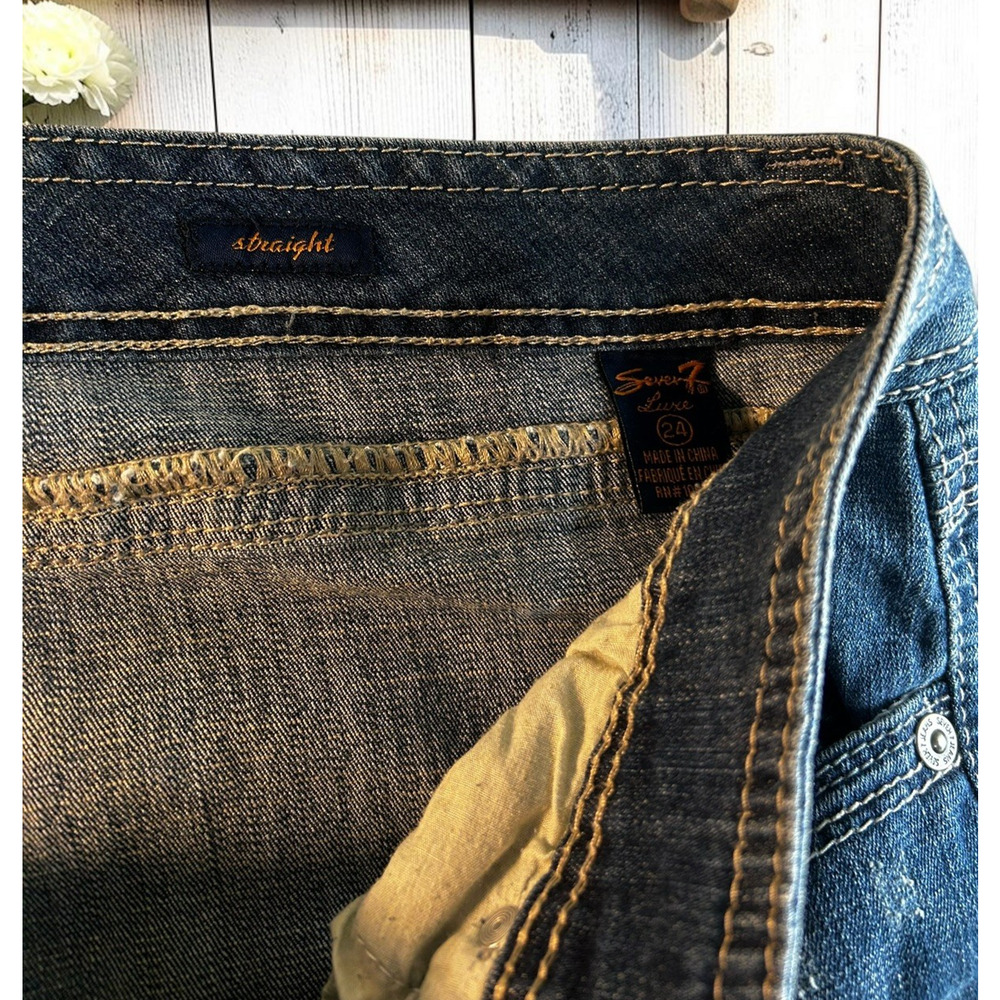 Seven7 Straight Leg Jeans Women's Size 24 Stretch Dark Blue Wash 32" Inseam - Picture 4 of 7